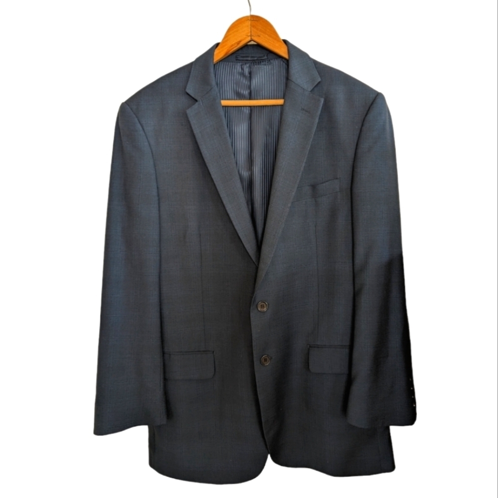 Bertolini Dark Navy Plaid 2 Button Vented Back Wool & Silk Blend Sport Coat 44R
